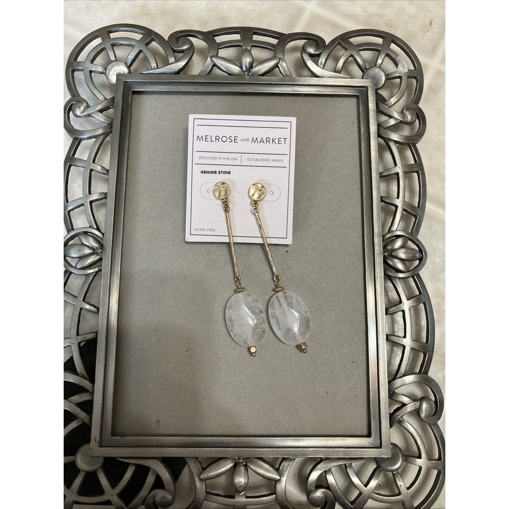 Melrose And Market Gold Tone Genuine Clear Quartz 3" Dangle Earrings new